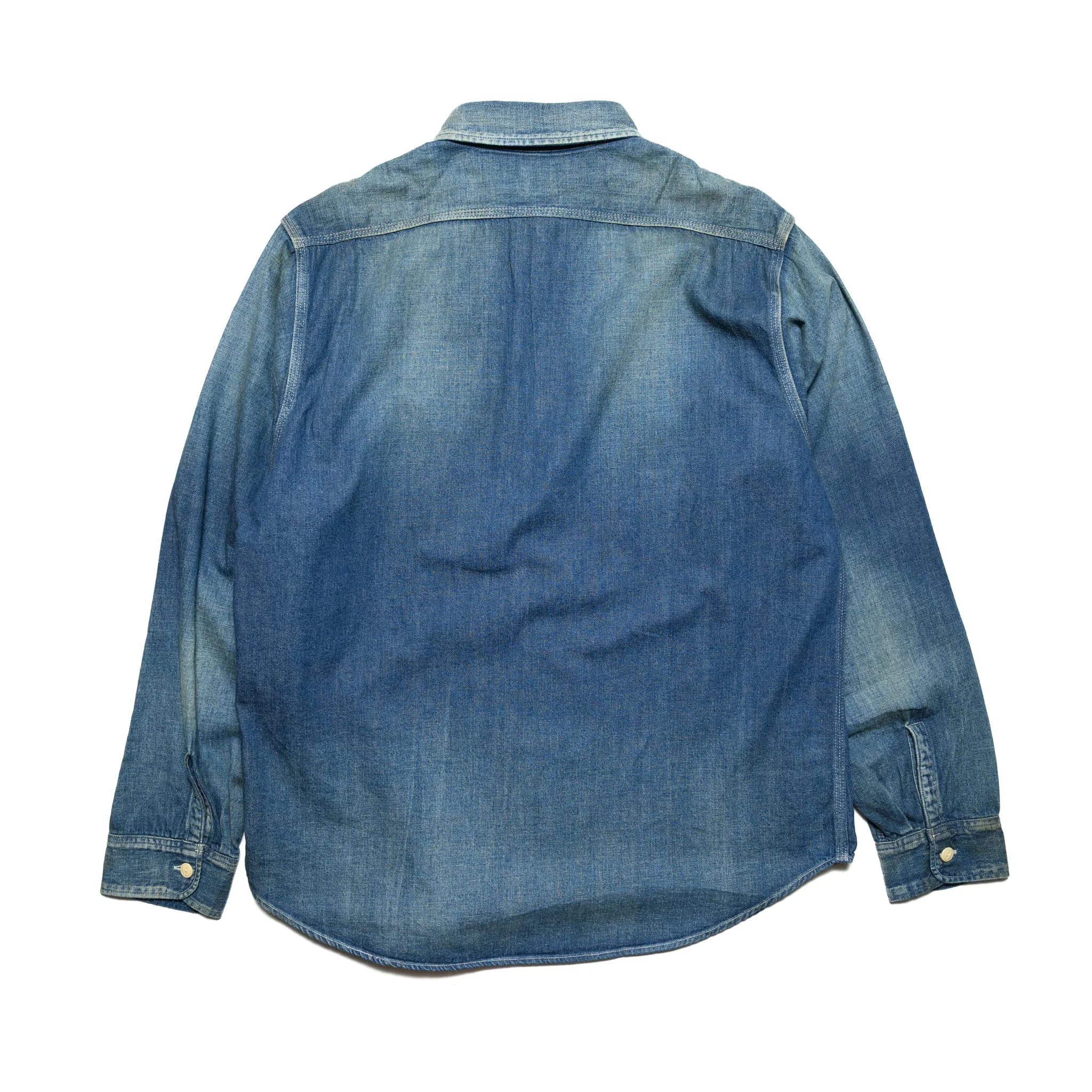 SC29474 Blue Denim Work Shirt Aged Model - Image 2