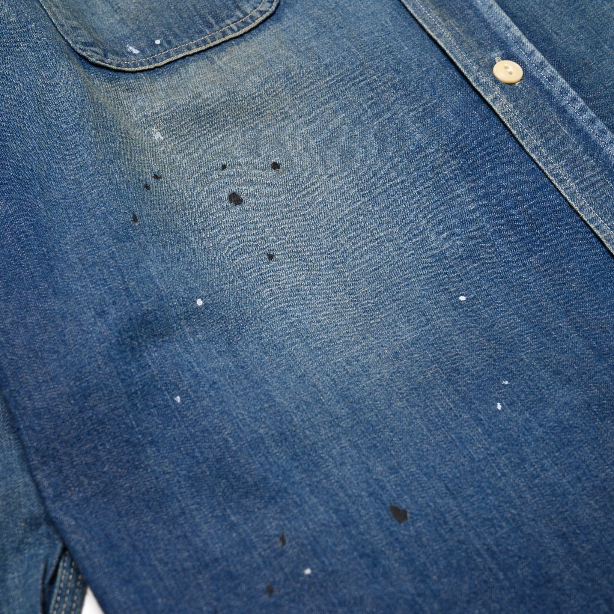 SC29474 Blue Denim Work Shirt Aged Model - Image 7