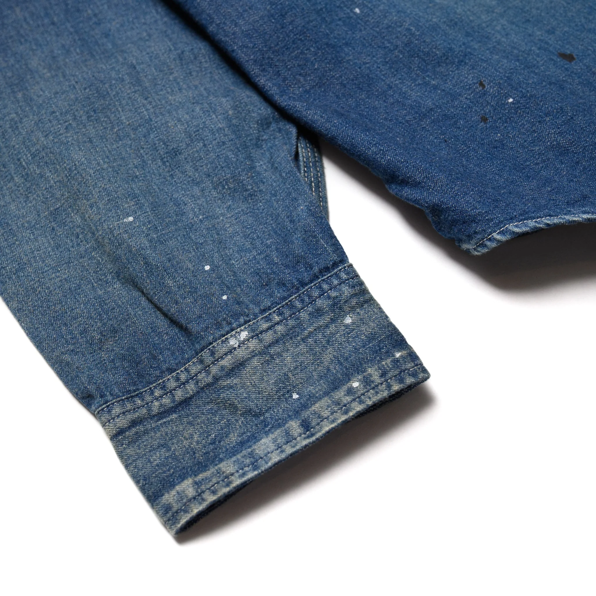 SC29474 Blue Denim Work Shirt Aged Model - Image 9